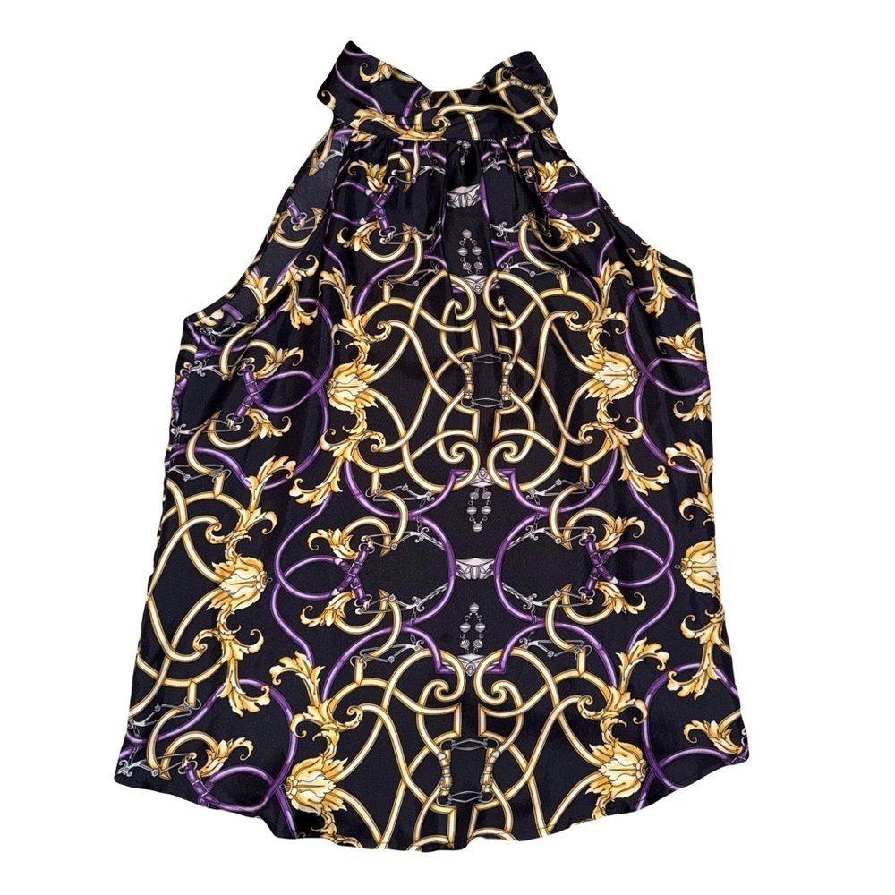 J. McLaughlin Halter Silk Equestrian Print Back Tie Blouse Small Like New